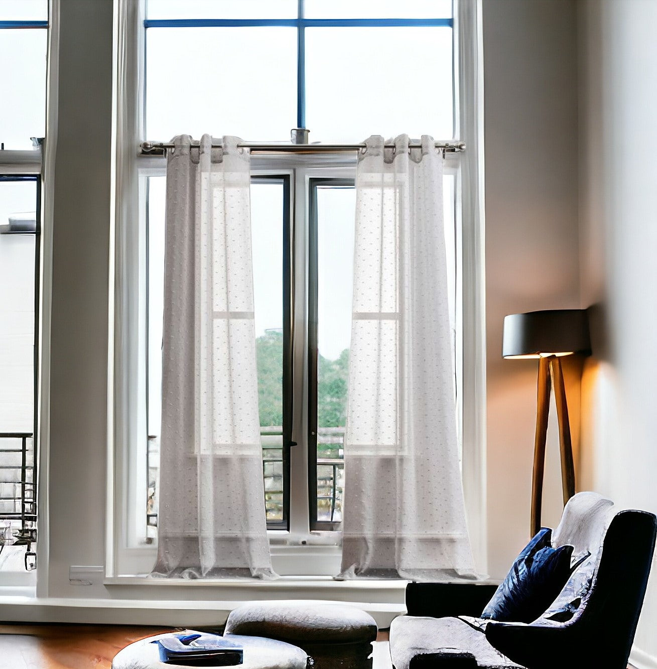 96” Gray Ribbon Embellished Window Curtain Panel