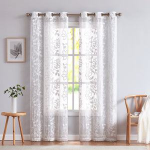 Set of Two 84"  White Floral Embroidered Window Panels