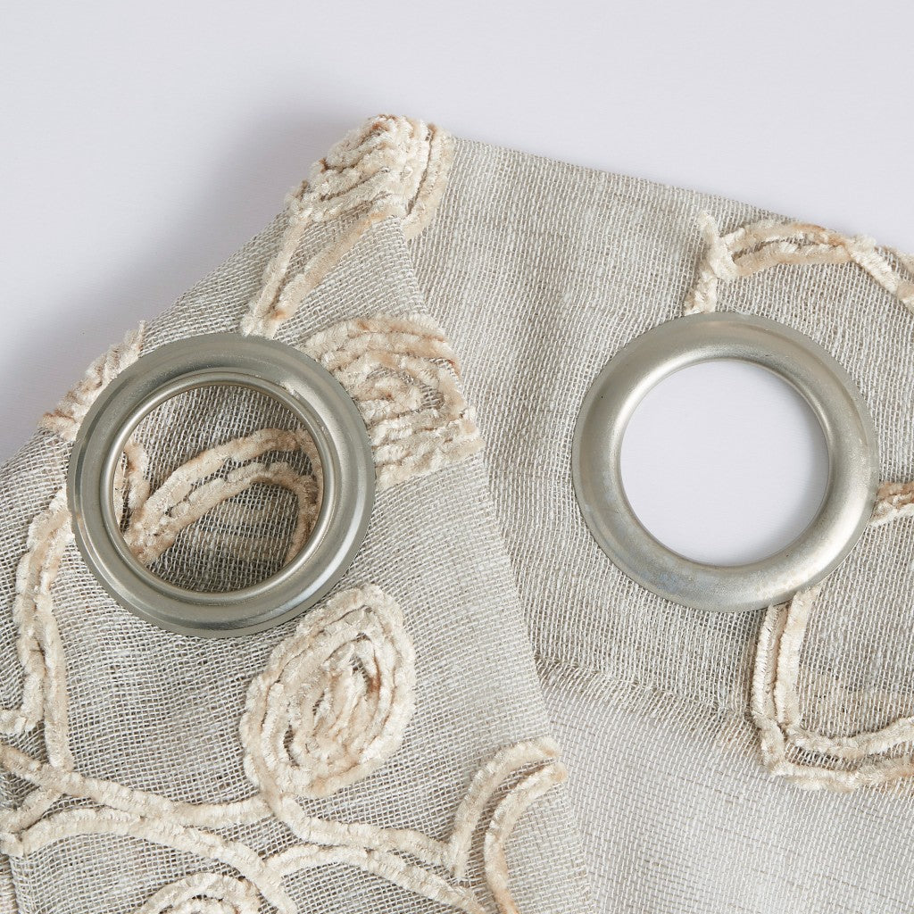 Set of Two 96"  Tan Floral Embroidered Window Panels