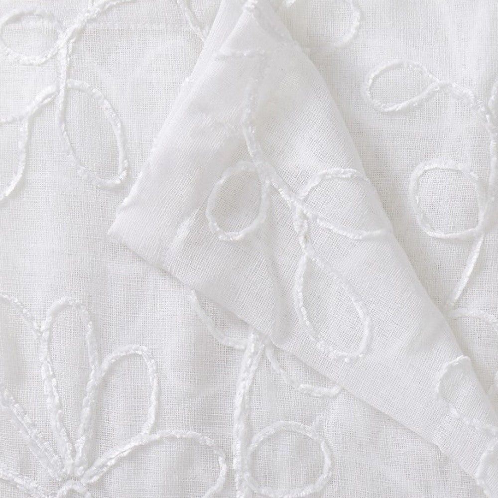 Set of Two 96"  White Floral Embroidered Window Panels