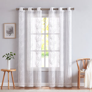 Set of Two 96"  White Boho Embroidered Window Panels