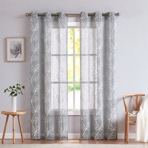 Set of Two 96"  Silver Boho Embroidered Window Panels