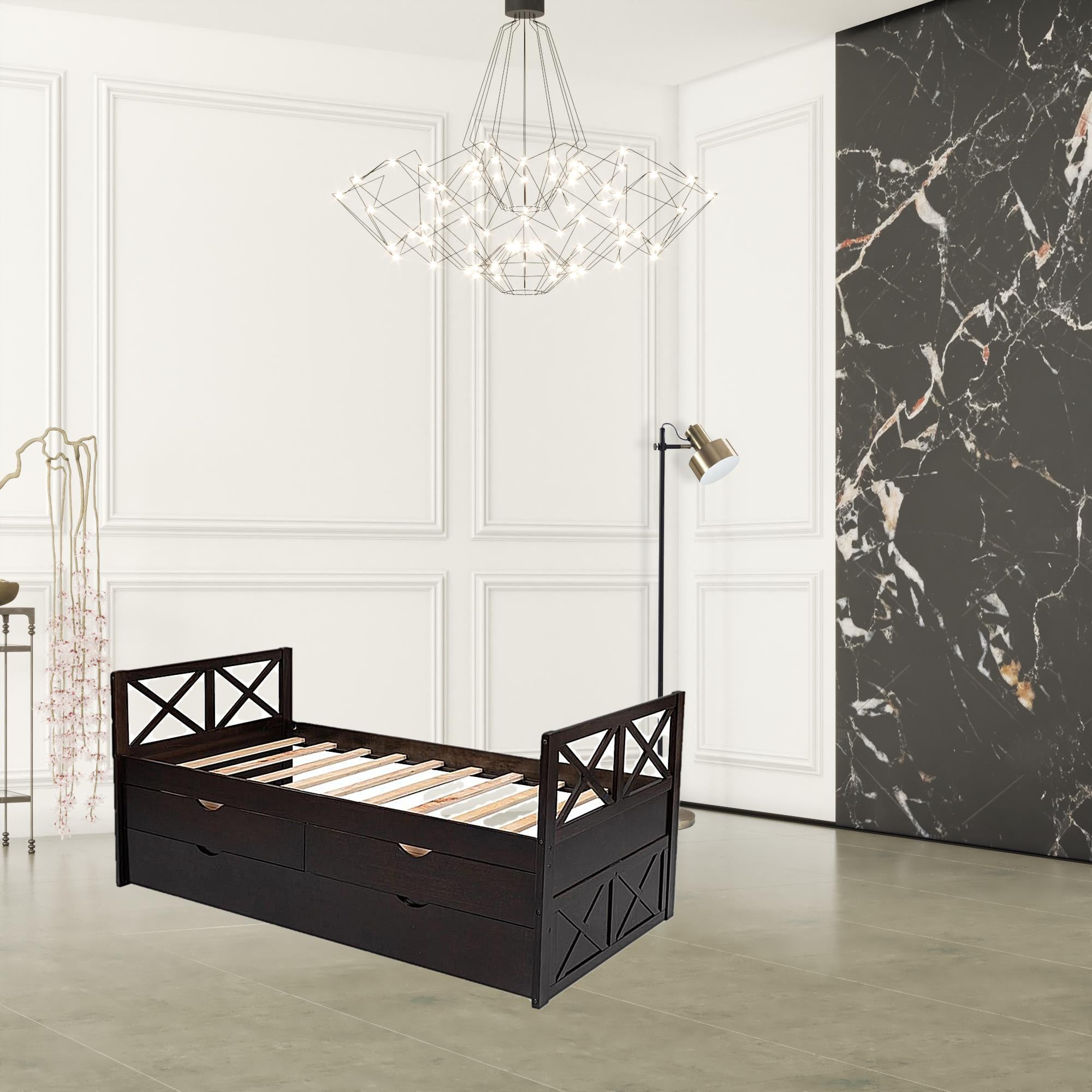 Twin Espresso Upholstered Bed With Trundle