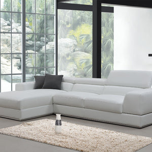 Contemporary White Leather Left Facing Wide Arm Sectional Sofa