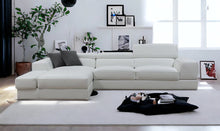 Contemporary White Leather Left Facing Wide Arm Sectional Sofa