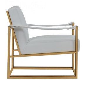 Stylish White Leatherette And Gold Steel Chair