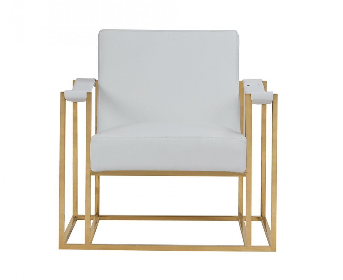 Elegante silla de polipiel blanca y acero dorado