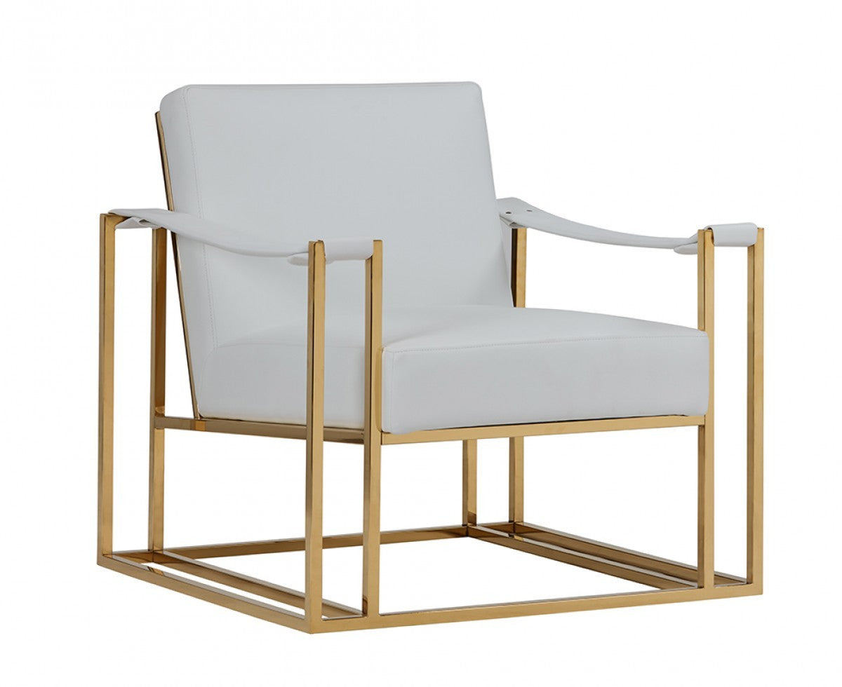 Elegante silla de polipiel blanca y acero dorado