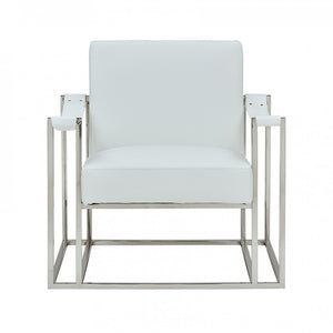 Stylish White Leatherette And Steel Chair