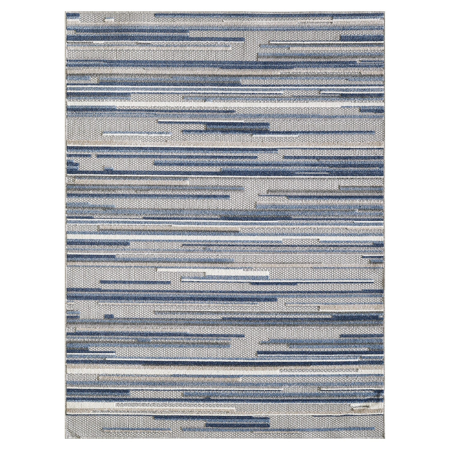 7' X 9' Blue Abstract Stain Resistant Indoor Outdoor Area Rug
