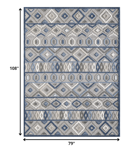 7' X 9' Blue And Gray Abstract Stain Resistant Indoor Outdoor Area Rug
