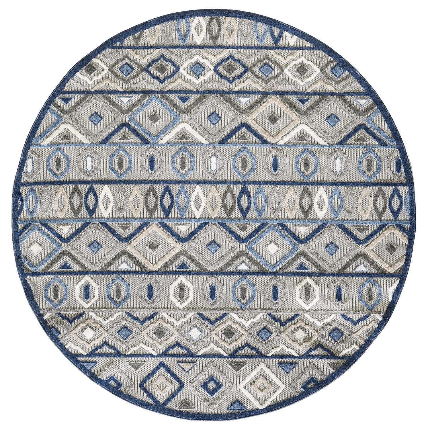8' Round Blue And Gray Round Abstract Stain Resistant Indoor Outdoor Area Rug
