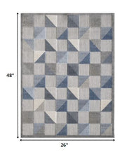 2' X 4' Blue And Gray Geometric Stain Resistant Indoor Outdoor Area Rug