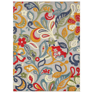 Multicolor Jacobean Floral Indoor Outdoor Area Rug - 7’ x 9’