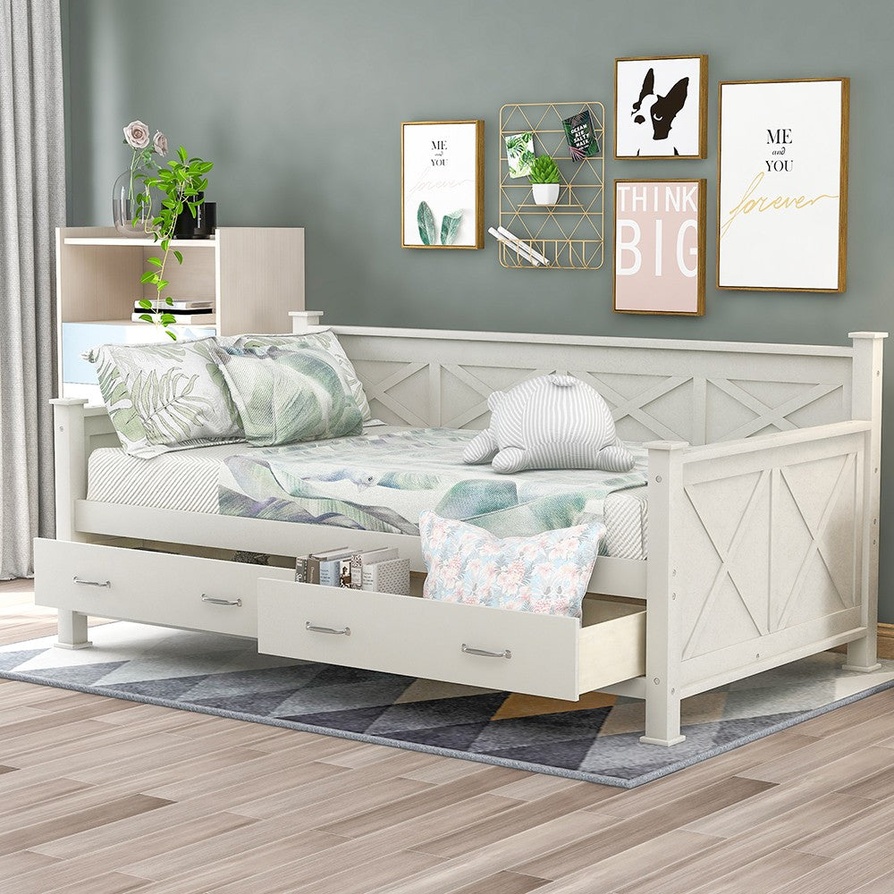 Twin White Two Drawer Bed