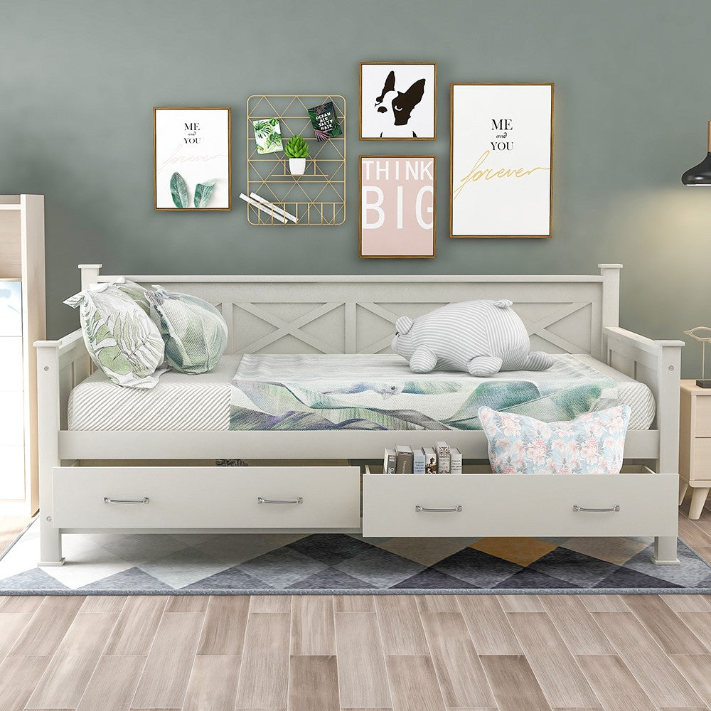 Twin White Two Drawer Bed