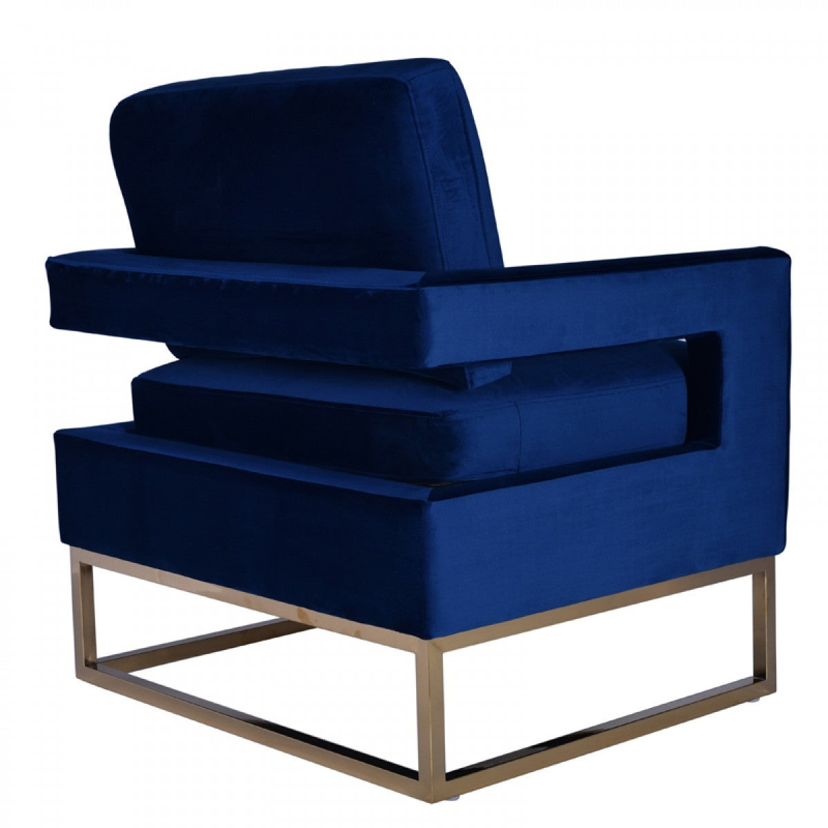 Stylish Blue Velvet And Gold Steel Chair