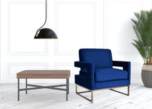 Stylish Blue Velvet And Gold Steel Chair