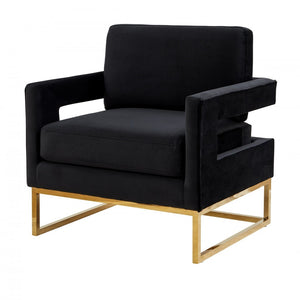 Stylish Black Velvet And Gold Steel Chair
