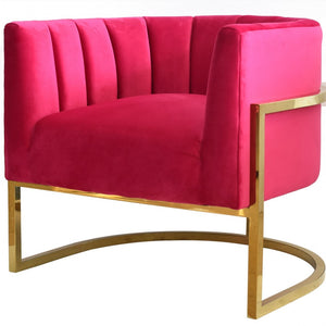 Glam Pink and Gold Channel Tufted Velvet Accent Chair