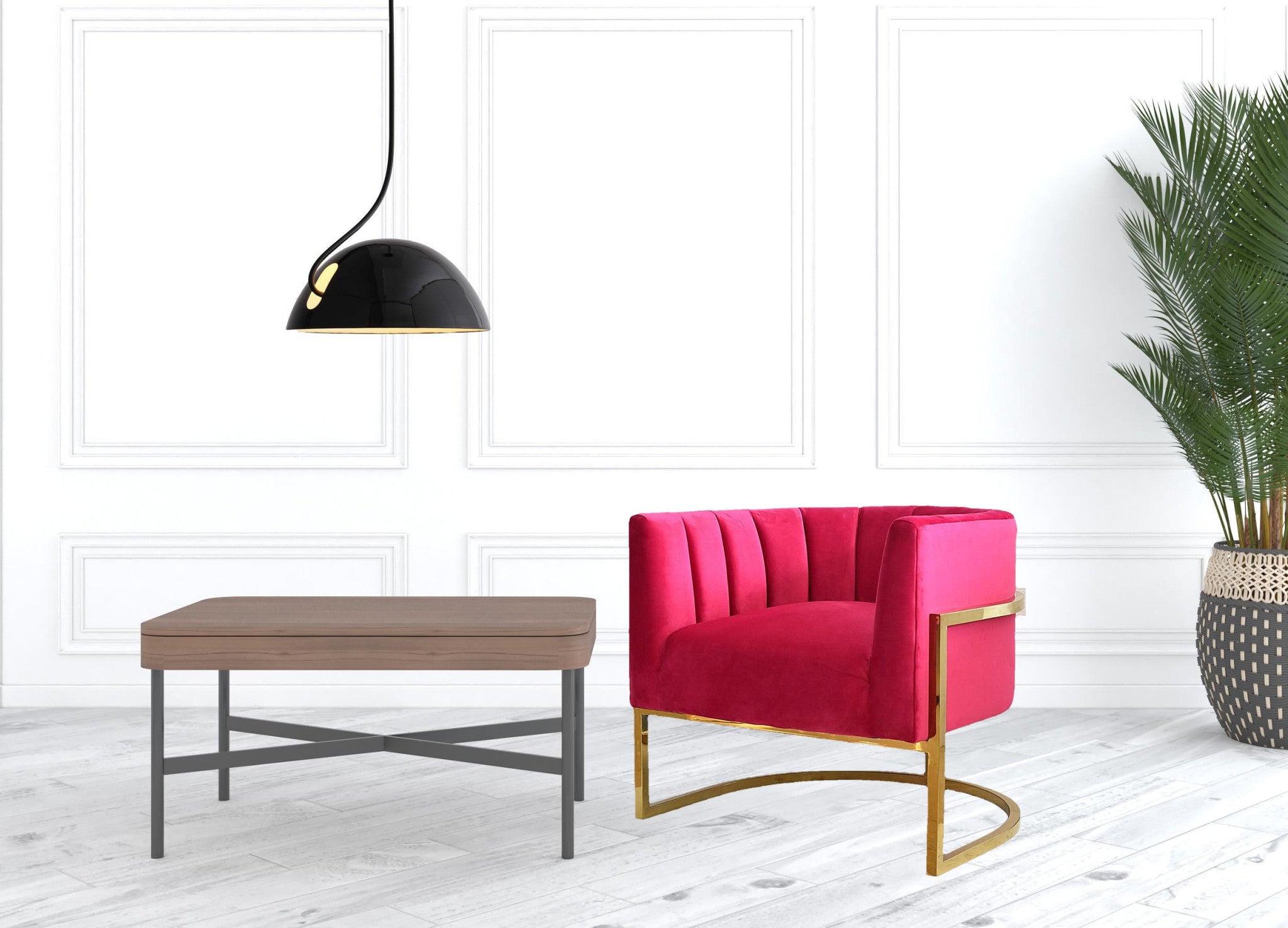 Glam Pink and Gold Channel Tufted Velvet Accent Chair