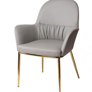 34" Mod Gray Faux Leather and Gold Accent Chair