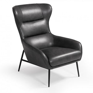 Industrial Dark Grey Leather And Metal Accent Chair