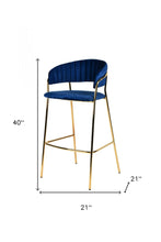 兩件套 40 英寸藍色和金色鋼製低背吧台高吧椅帶腳踏