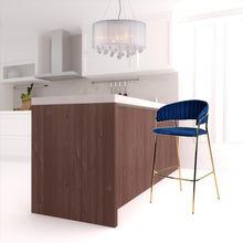 兩件套 40 英寸藍色和金色鋼製低背吧台高吧椅帶腳踏