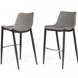 兩件套 43 英寸灰色人造皮革和黑色吧台高吧椅帶腳凳