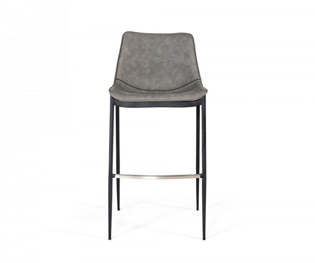 兩件套 43 英寸灰色人造皮革和黑色吧台高吧椅帶腳凳
