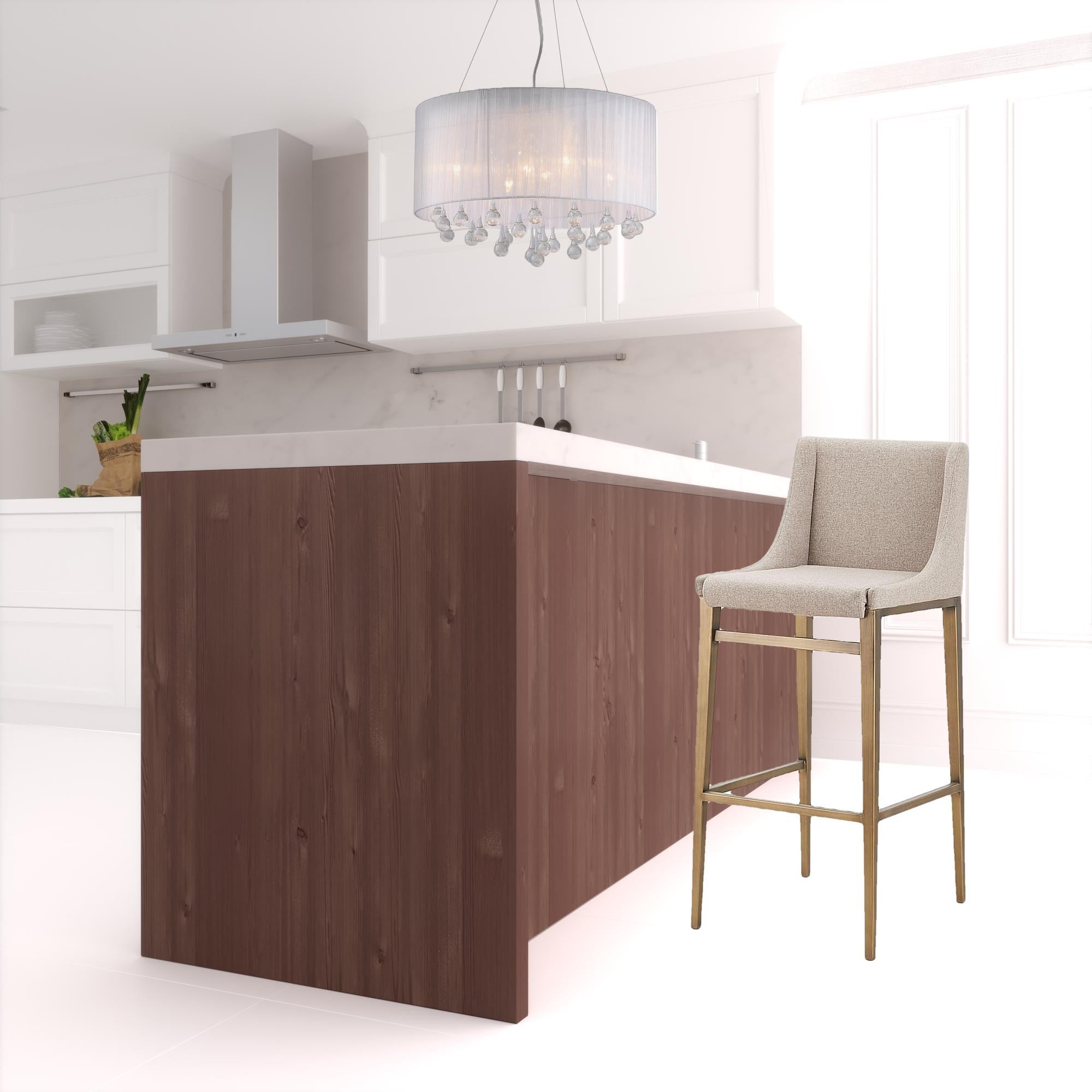 Juego de dos sillas de 41" con reposapiés, color beige y oro envejecido, con altura de barra