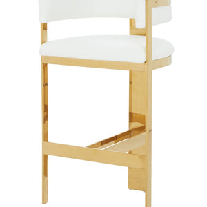 39 英寸白色人造皮革和不銹鋼低背吧台高椅子帶腳凳