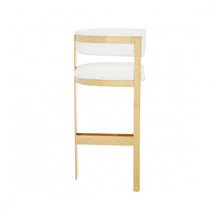 39 英寸白色人造皮革和不銹鋼低背吧台高椅子帶腳凳