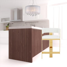 39 英寸白色人造皮革和不銹鋼低背吧台高椅子帶腳凳