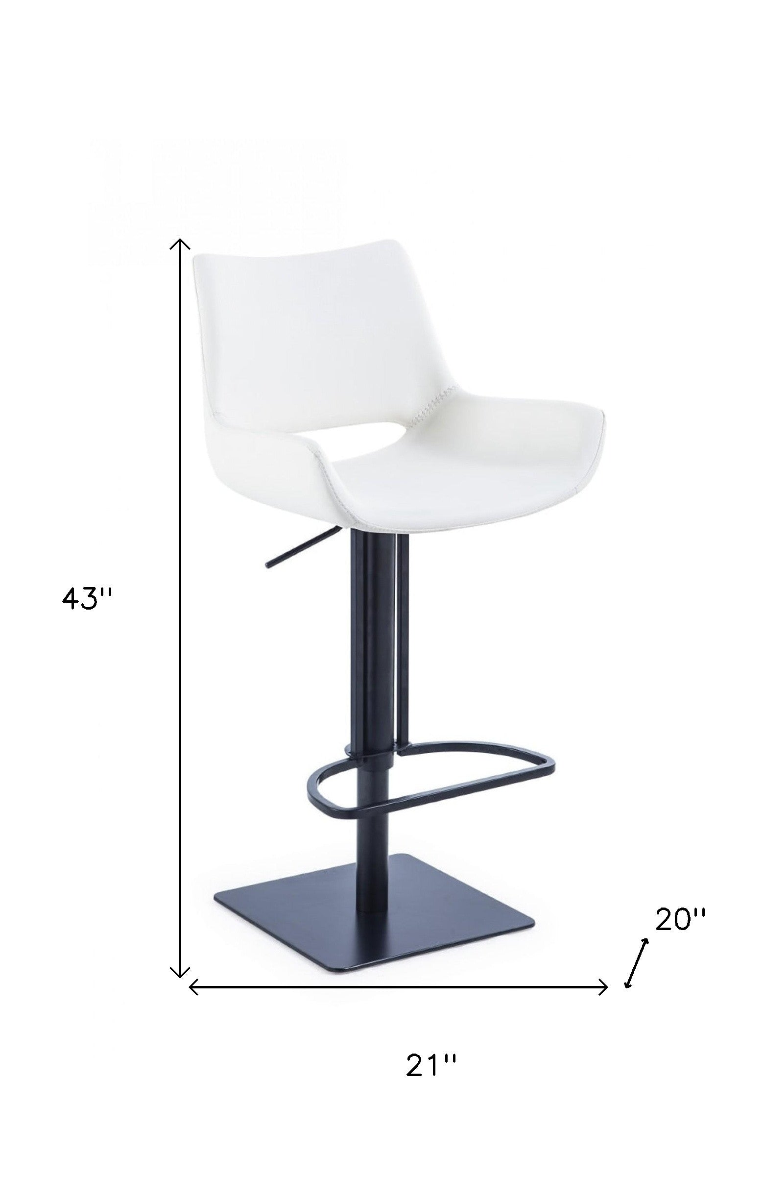 Silla giratoria de altura ajustable con reposapiés de 43" de cuero sintético blanco y negro