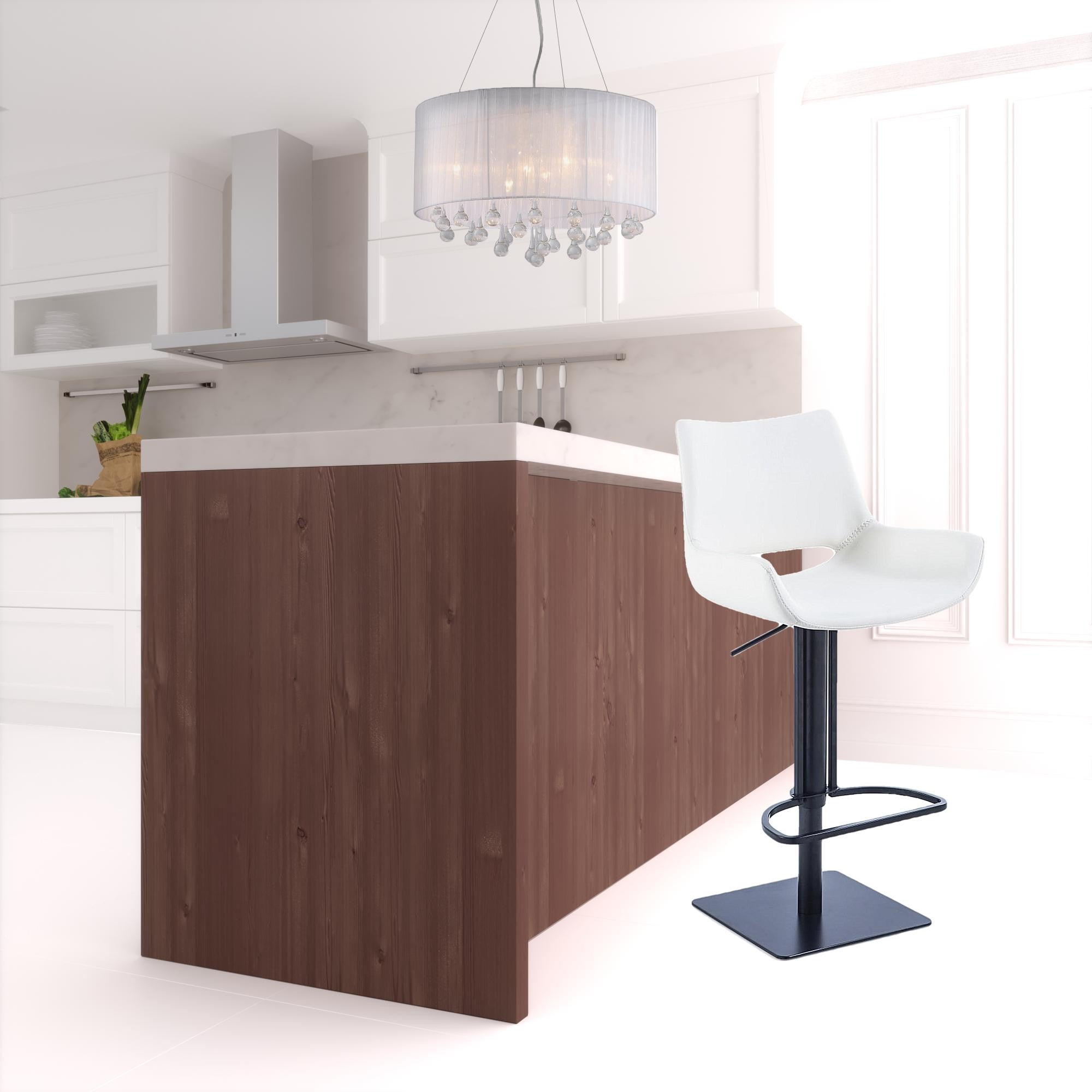 Silla giratoria de altura ajustable con reposapiés de 43" de cuero sintético blanco y negro