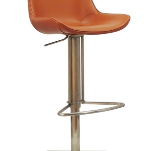 42" Cognac Faux Leather And Stainless Steel Swivel Adjustable Height Bar Chair With Footrest