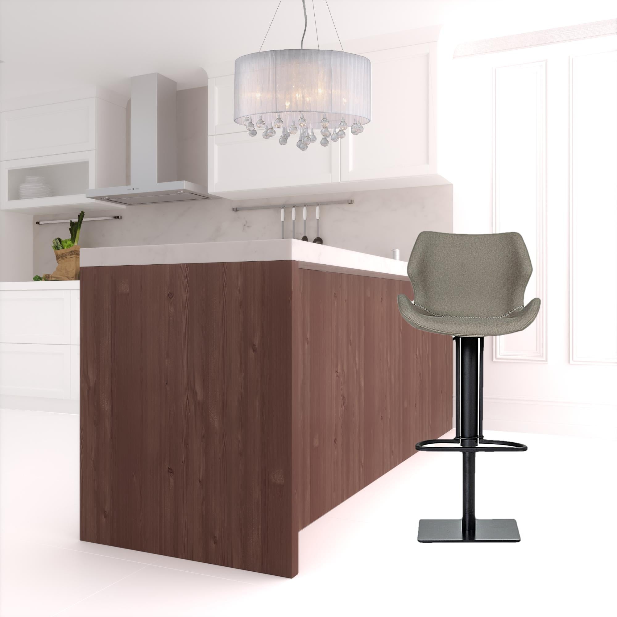 43" Gray And Black Faux Leather Swivel Low Back Bar Height Chair With Footrest