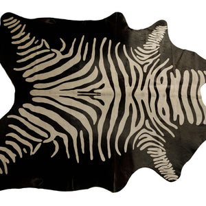 6' X 7' Off White And Black Zebra Cowhide Handmade Area Rug