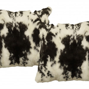Set Of Two 18" X 18" Black And White Rabbit Natural Fur Animal Print Throw Pillows