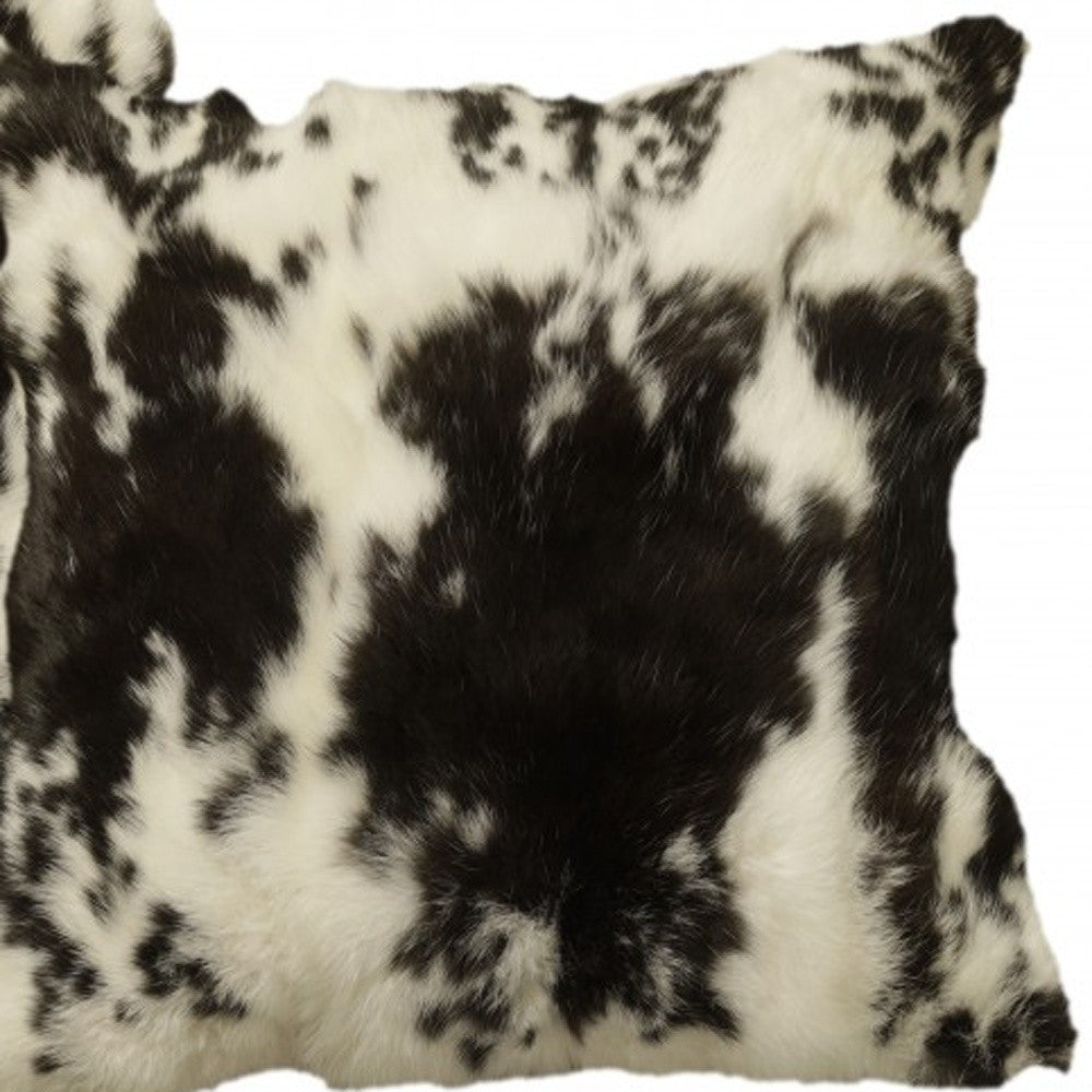 Set Of Two 18" X 18" Black And White Rabbit Natural Fur Animal Print Throw Pillows