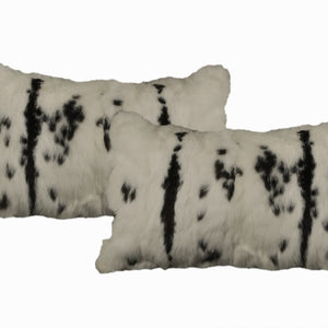 Set Of Two 12" X 20" Black And White Rabbit Zippered Natural Fur Animal Print Throw Pillows