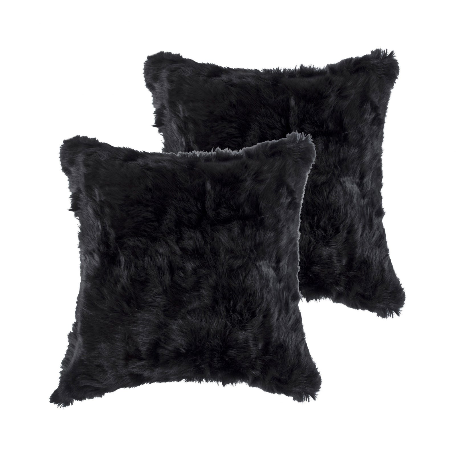 Set Of Two 18" X 18" Black Rabbit Natural Fur Animal Print Throw Pillows
