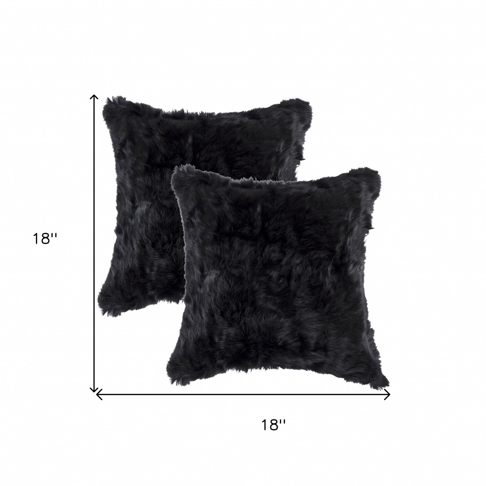 Set Of Two 18" X 18" Black Rabbit Natural Fur Animal Print Throw Pillows