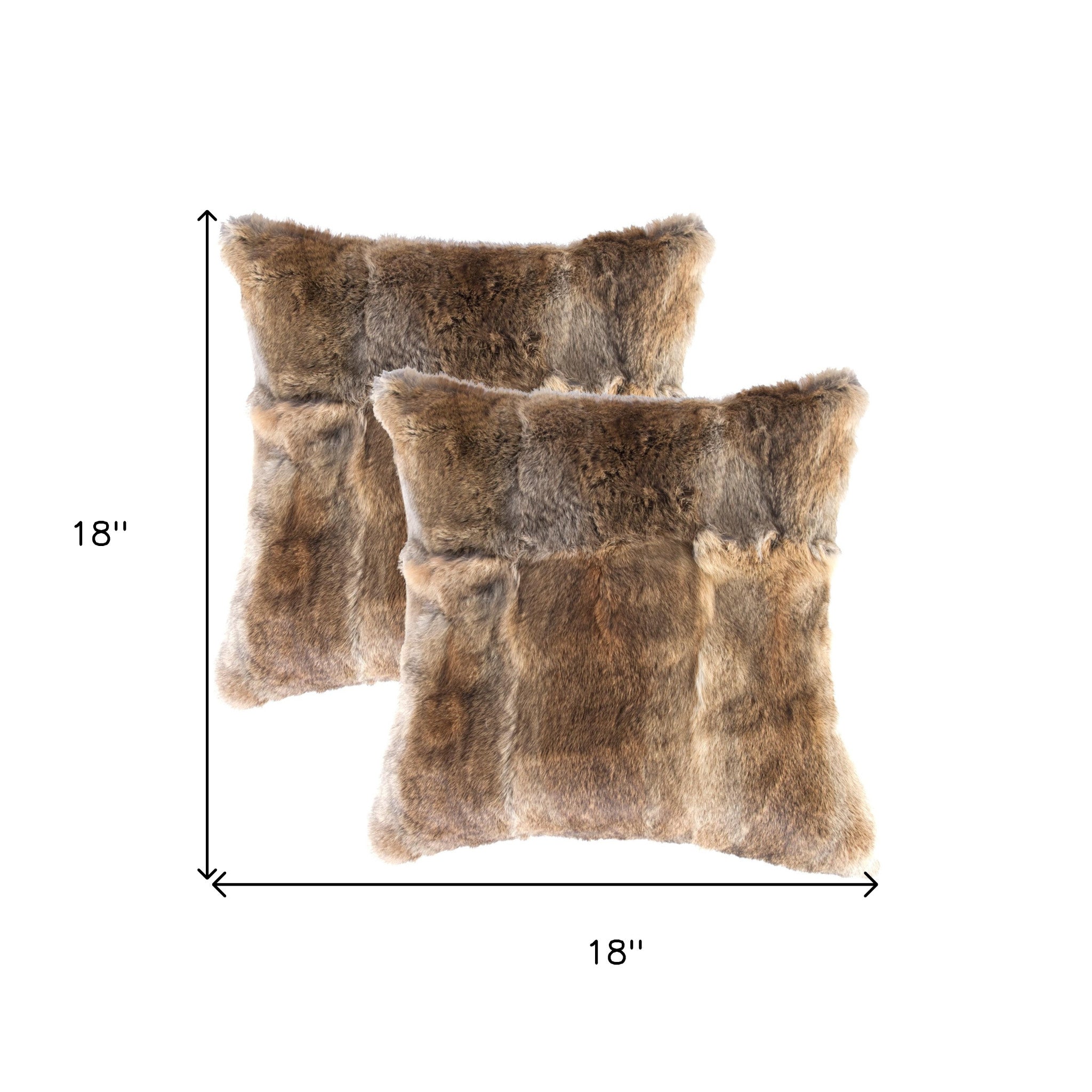 Juego de dos cojines de piel natural con cremallera de conejo marrón de 18.0 in.