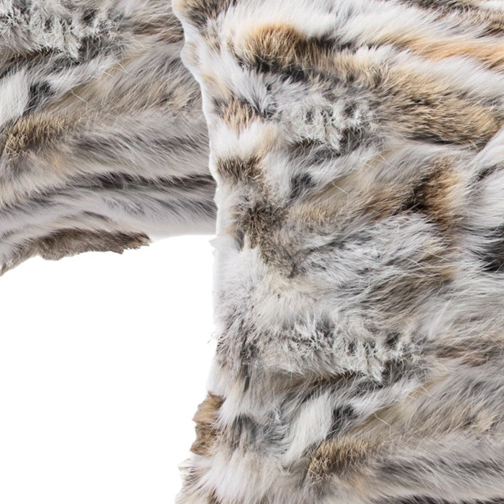 Set Of Two 12" X 20" Tan And White Rabbit Natural Fur Animal Print Throw Pillows