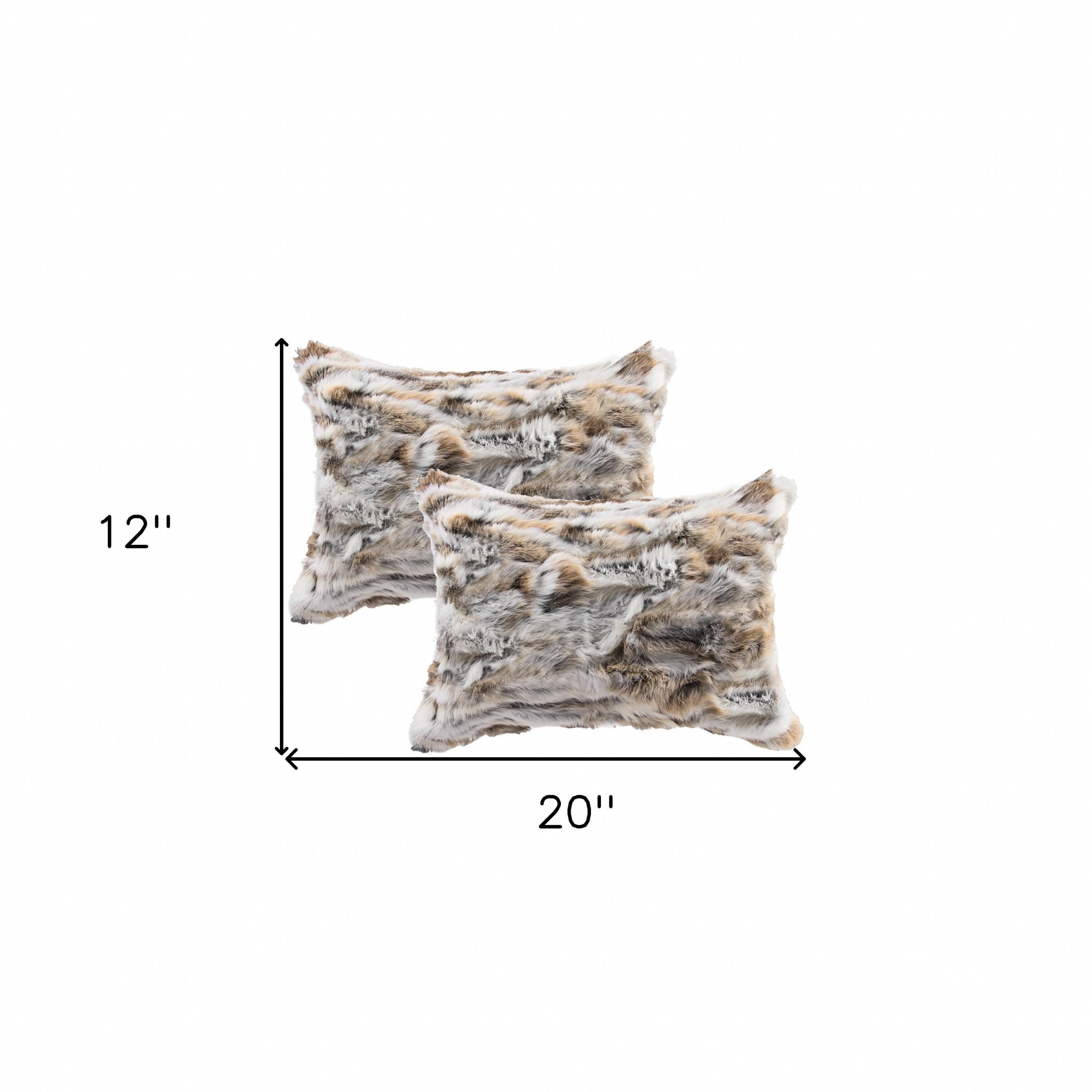 Set Of Two 12" X 20" Tan And White Rabbit Natural Fur Animal Print Throw Pillows