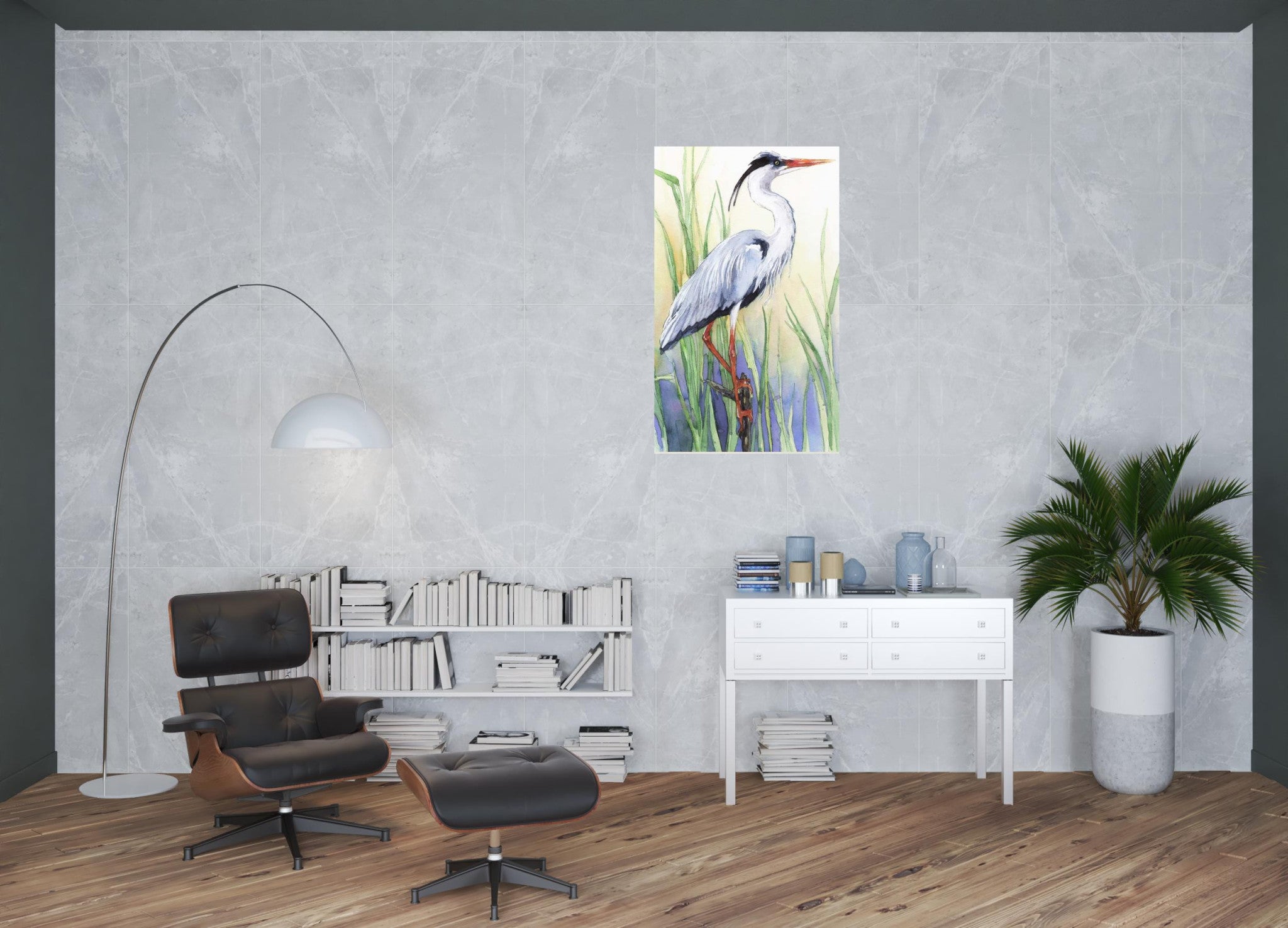 Heron I Framed Art White Picture Frame Print Wall Art