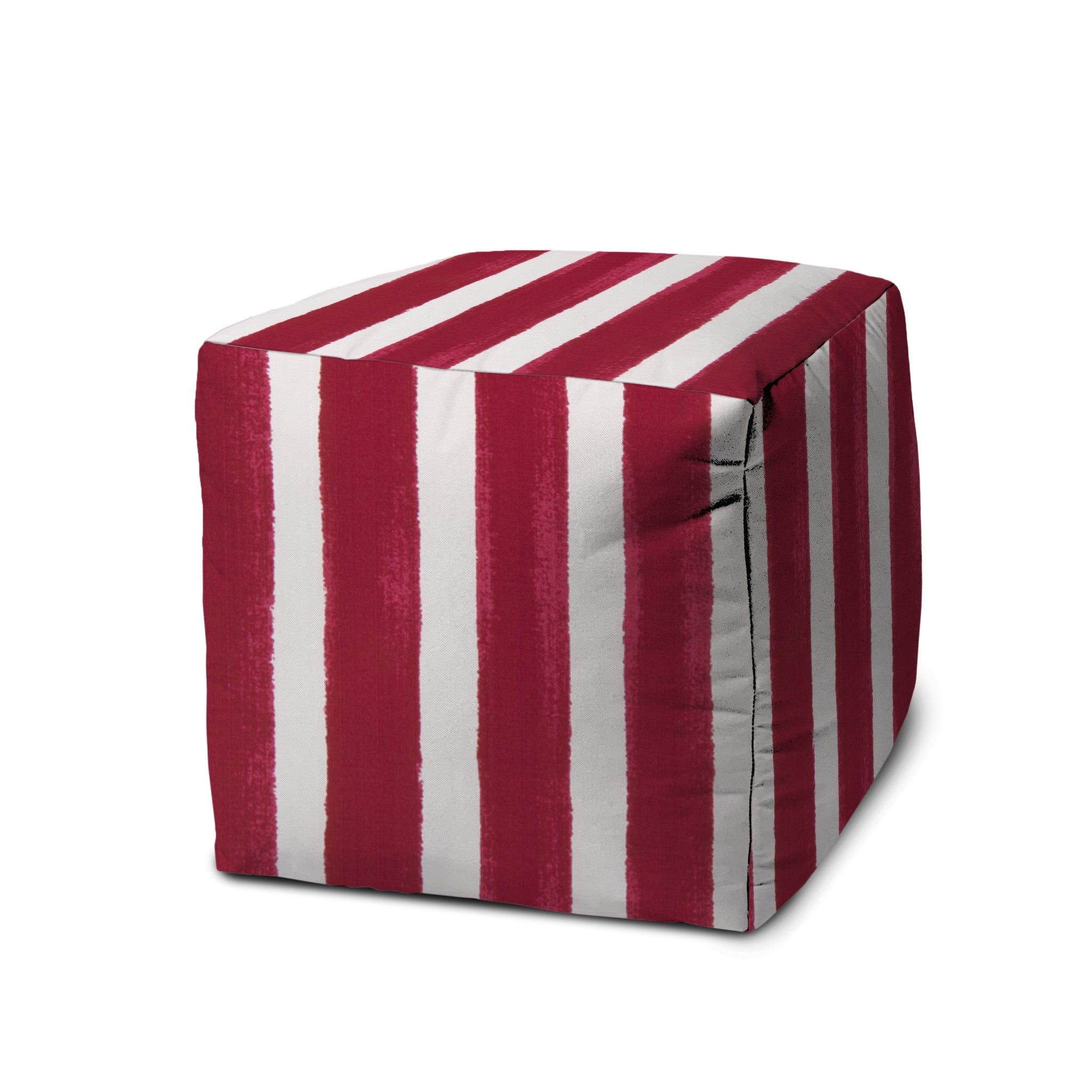 Pink And White Cube Striped Indoor Outdoor Pouf Cover 17"